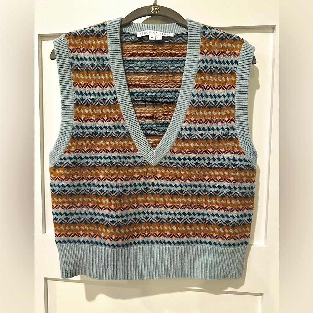 Veronica Beard Striped Knit Vest in Blue and Orange